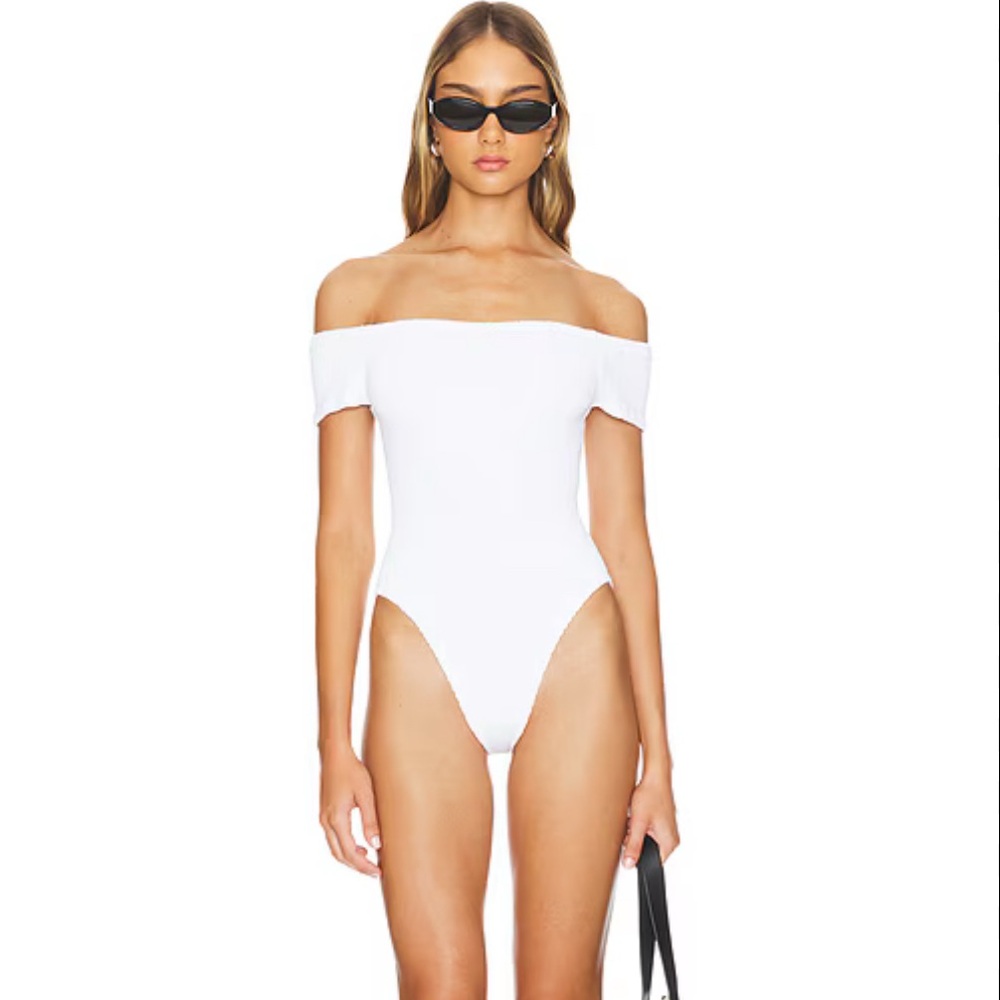 Hunza G White Off-Shoulder Bathing Suit